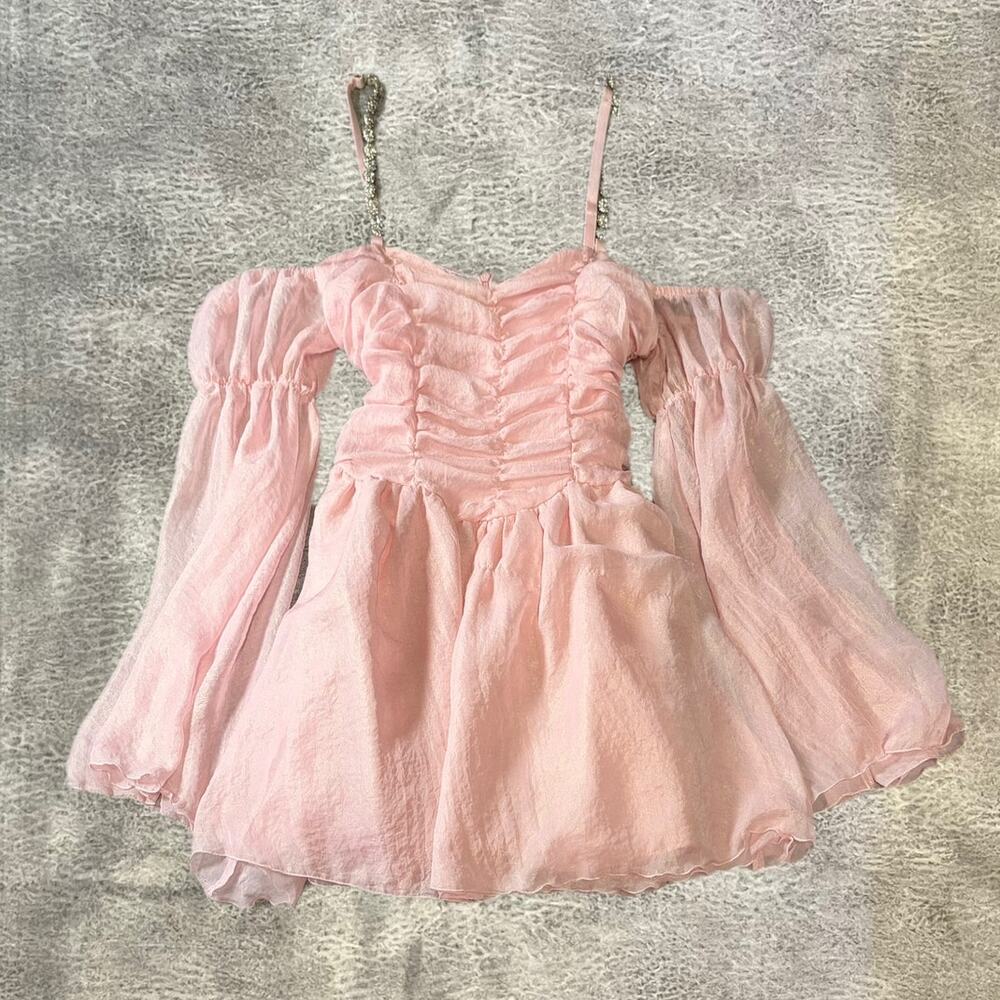 Pink Ruched Off the Shoulder Mini Dress - Picture 6 of 6